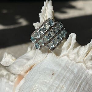 Absolutely stunning Blue Topaz with Swarovski Crystal and Sterling Silver ring.